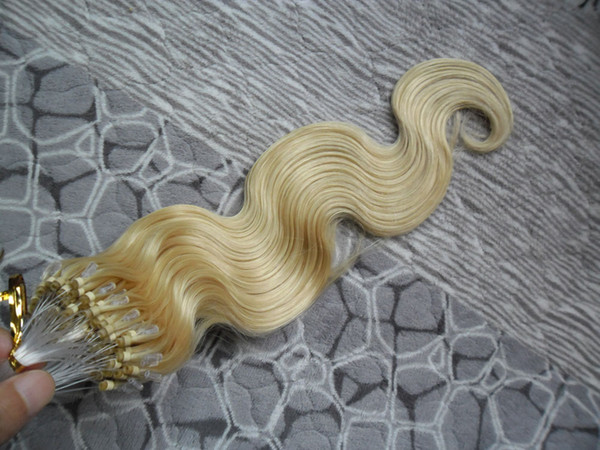 Blond Brazilian Body Wave Micro Loop Human Hair Extensions Blond Color Micro Loop Ring Hair Highlight Color Remy Hair 1g/strand