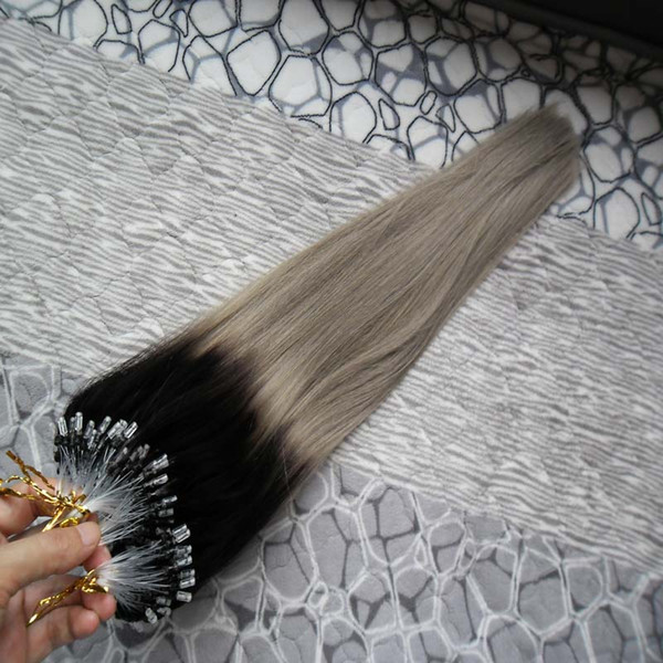 Malaysian Virgin Hair Ombre Silver Gray Micro Loop Ring Remy Hair Straight 100G Human Hair Extensions Bundles Micro Bead Ash Blonde Color