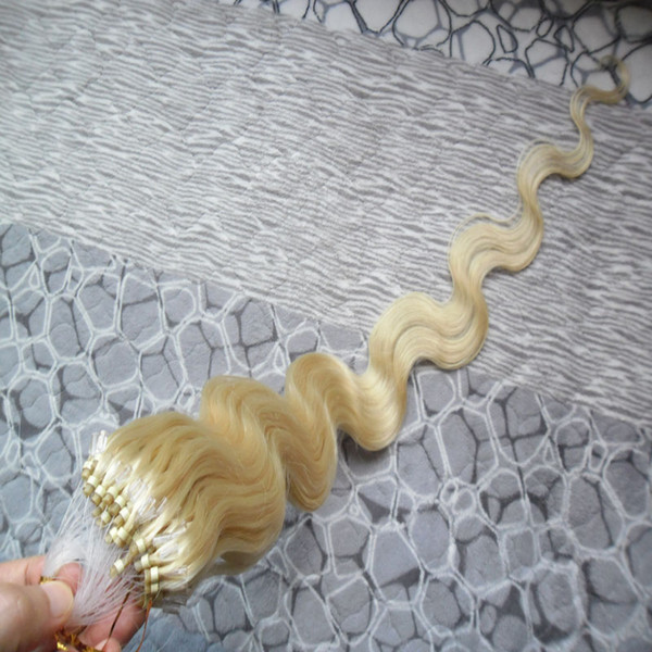 Blond Brazilian Body Wave Micro Loop Ring Hair Extension Blonde Remy Hair Colored Locks 10-24'' Micro Bead Hair Extensions 1g/strand