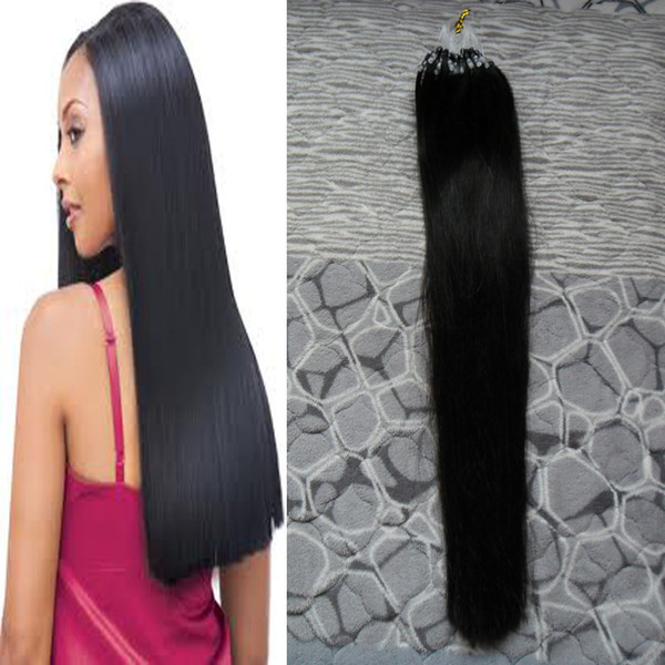 Black Straight Hair Micro Bbead Extensions Micro Link Hair Extensions Human 100g Virgin Loop Extensions Hair Extension With Rings