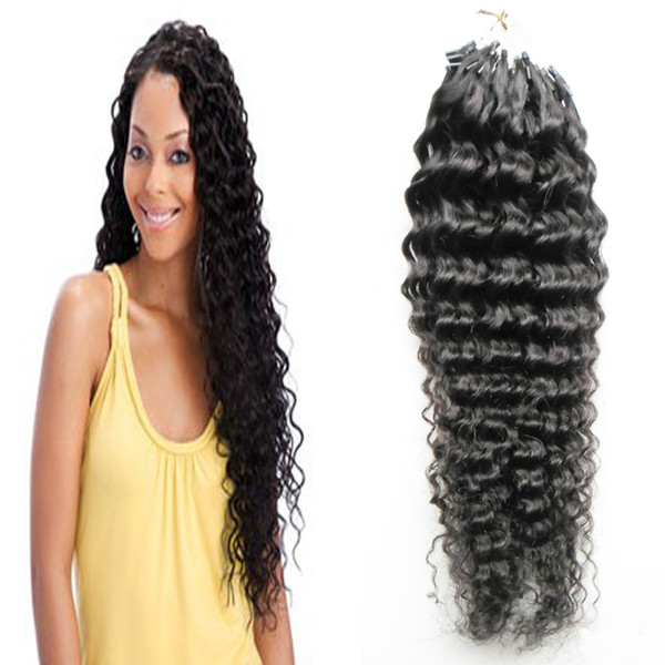 Micro loop human hair extensions 1g/strand 100g Micro Bead Link Human Hair Extensions 14 Colored Hair Locks 10''-24'' kinky curly micro loop