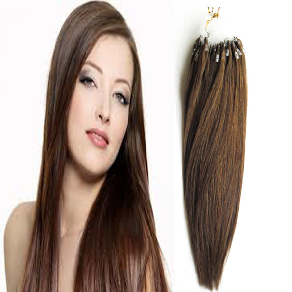 Micro Ring Dark Brown Remy Brazilian Straight Tip Hair Loop Micro Ring Human Hair Extensions Micro Bead Hair 100 Piece Pure Color 100G