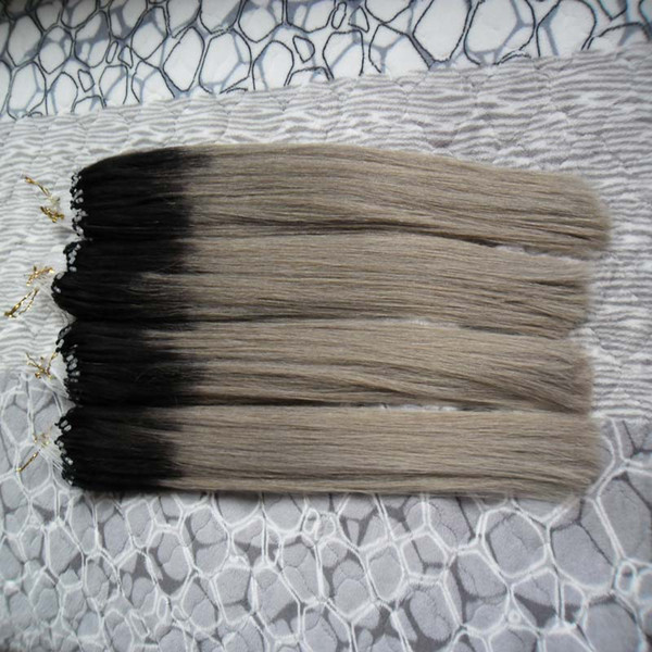 8a T1B/Silver Gray Hair Extensions 400g Micro Loop Brazilian Ombre Micro Loop Hair Extensions Virgin Micro Loop Human Hair Extensions 18-24