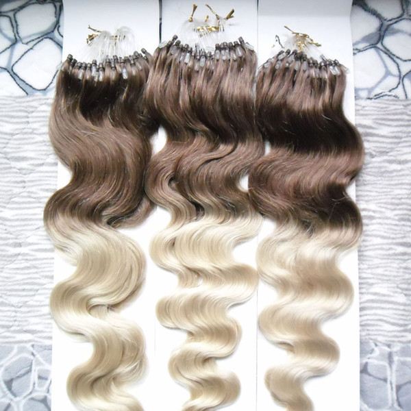 T2/613 Micro Loop Brazilian Body Wave Hair Extensions Ombre micro ring loop hair extensions 300g Virgin Micro Link Hair Extensions Human