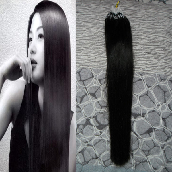 Black Straight Micro Loop Hair Extensions 100s Micro Link Hair Extensions Human 100g Micro Loop Human Hair Extensions With Rings