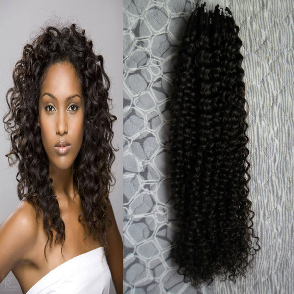 Micro Ring Human Hair Extensions Kinky Curly Micro Loop Hair Extensions 100g Virgin Micro Loop Hair Extensions