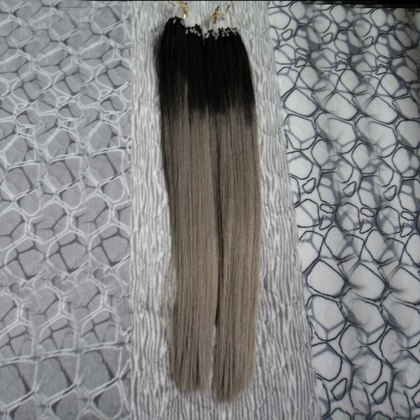 7a Cheap Micro Loop 1B/Grey Ombre Brazilian human hair 200g 2 pack Micro Loop Ring Links Remy Straight 100% real Human Hair Extensions