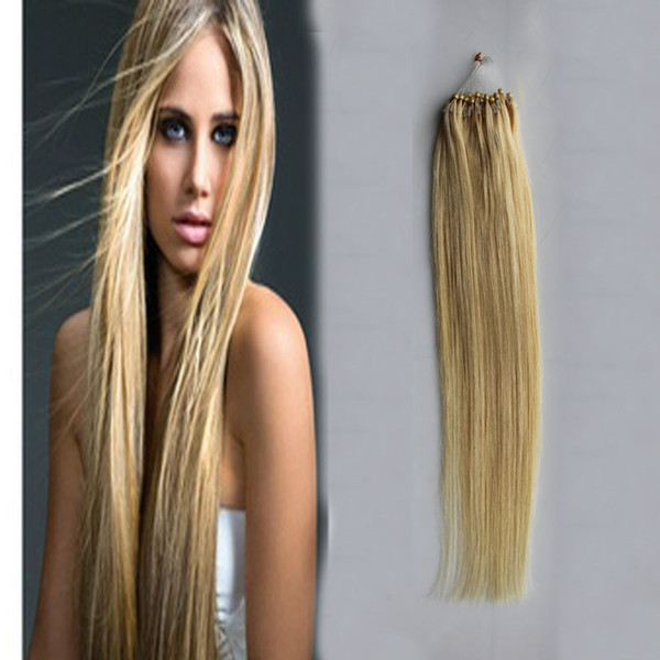 100pcs/pack Brazilian 100g Remy Micro Ring Loop Hoop Real Natural People Hair Extension Beads Tip Blond Straight Hair