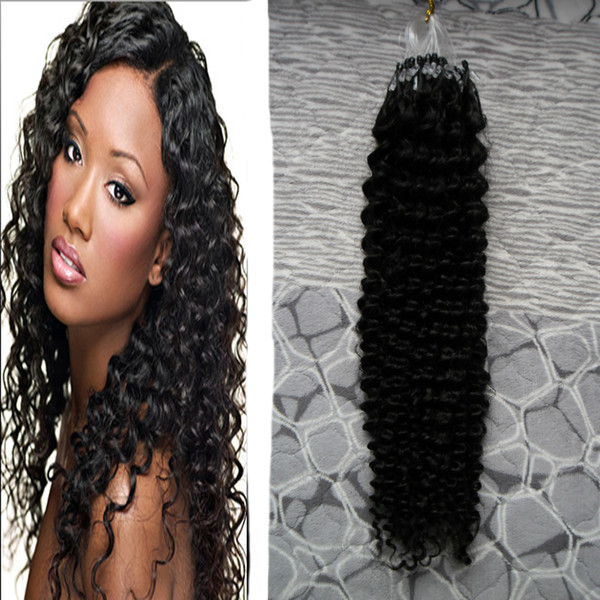 Natural Color Human hair micro ring loop hair extensions loop micro rings kinky 100g brazilian kinky curly micro bead hair extensions 100s