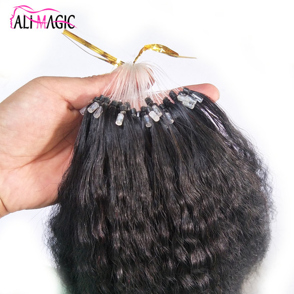 Coarse Yaki Loop Micro Ring Hair Extensions Curly 1g Unprocessed Virgin Brazilian kinky Straight Hair Micro Loop Human Hair Extension 0.7g