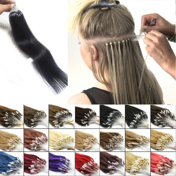 Loop Micro Ring Hair Extension 100% Remy Human Hair Extension Nano Ring14-24inch Natural Black Brown Blonde 10 Colors 100s/pack Cheap