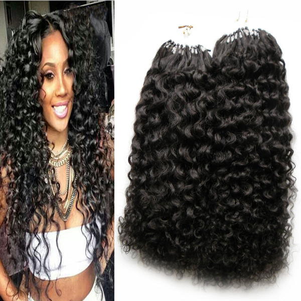 Mongolian Kinky Curly Micro Ring Hair Extensions Double Drawn Virgin Brazilian Remy Hair Kinky Curly 200g Human Micro Loop Hair Extensions