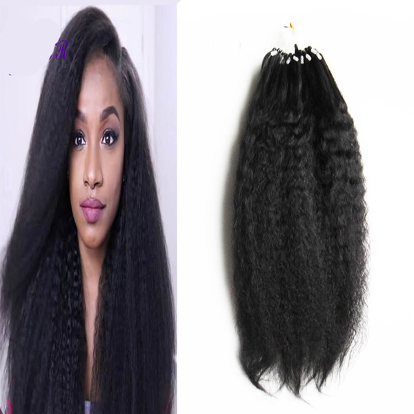 100% Brazilian Human Remy Hair Micros Yaki Grade 8a Coarse Yaki Kinky Straight Micro Loop Hair Extensions 100g Micro Bead Hair Extensions