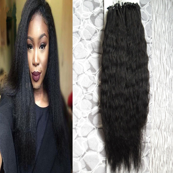 Coarse Yaki Micro Bead Remy Human Hair 100g Kinky Straight Natural Hair Loop Micro Ring Real Hair Extensions Bundles 100s 10