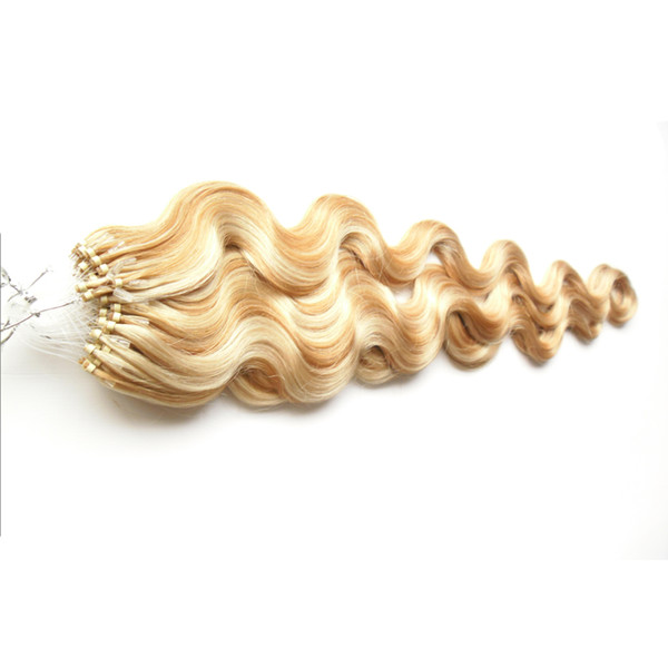 P27/613 Color Body Wave Remy Human Hair 1g/strand 100g Micro Ring human Hair Extensions 18-24inch Micro Loop Human Remy Hair Extensions