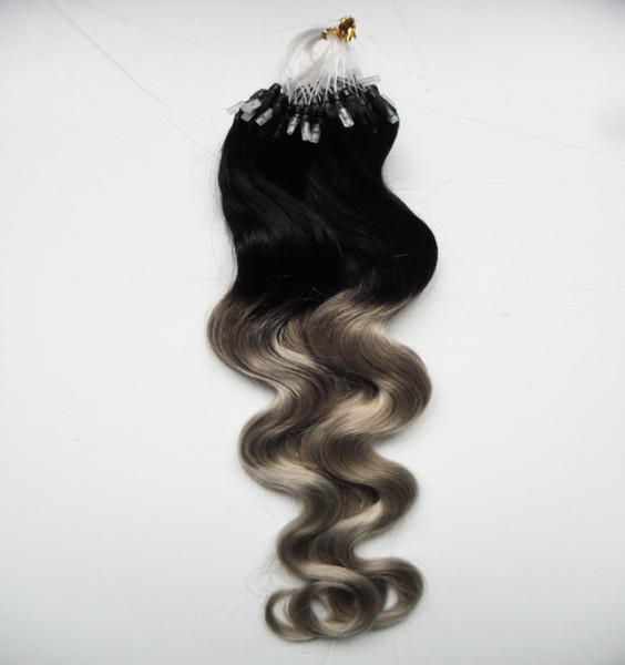 7A Two Tone Ombre Brazilian Gray Hair Extensions 100s Silver Ombre Micro Loop Hair Extensions 100g body wave Grey Micro Hair Extensions