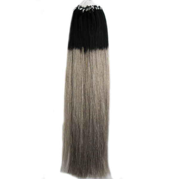 1B/Grey Ombre Brazilian Human Hair Straight 8a Micro Loop Ombre Silver Gray 100g Virgin Brazilian hair Human Micro Bead Hair Extensions 100s