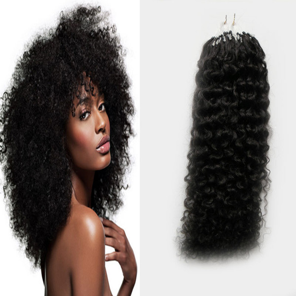 Human hair extensions Afro kinky curly micro link human hair extensions black 100g brazilian kinky curly micro bead hair extensions 100s