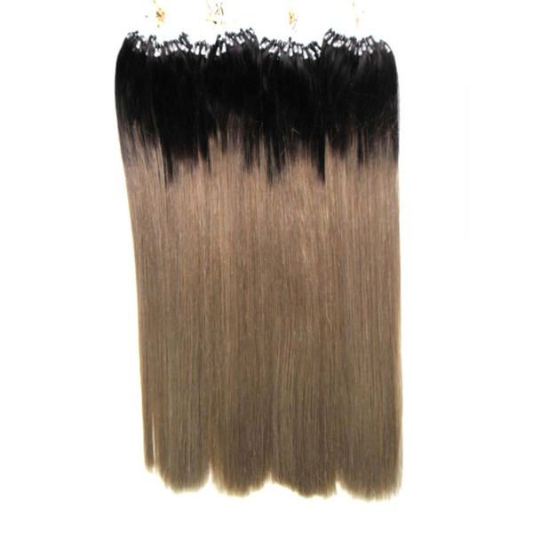 Grey ombre human hair 400g brazilian virgin hair Straight T1B/Gray silver ombre micro ring hair extensions 1g/s 400s