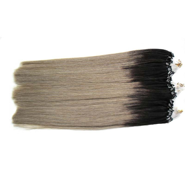 T1B/Grey Rey ombre human hair 300g micro bead hair extensions 1g/s silver ombre micro hair extensions 300s 7a micro loop brazilian extension