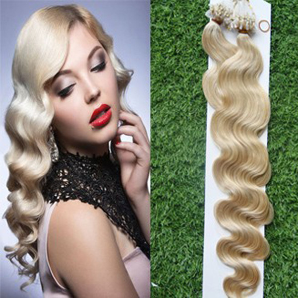 613 Bleach Blonde micro loop human hair extensions 100g/pc body wave Non-Remy Human Hair micro loop human hair extensions