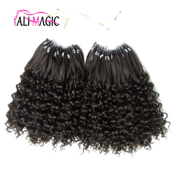 Micro Loop Hair Extensions 100% Human Micro Bead Links Machine Made Remy Micro Rings Human Hair Extensions 12-26inch Kinky Curly Cheap