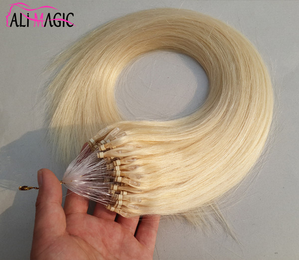 Remy Micro Loop Hair Extensions Cheap Human Platinum Blonde Brazilian Straight Hair Wholesale 1g 100s Micro Loop Free Extensions