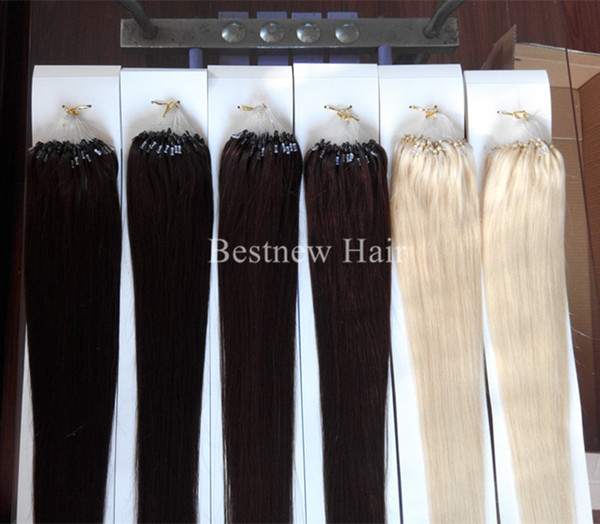 LUMMY Silk Straight Indian Remy Micro Ring/Loop 100% Human Hair Extensions Color #2 #4 #613 1G/S 100S