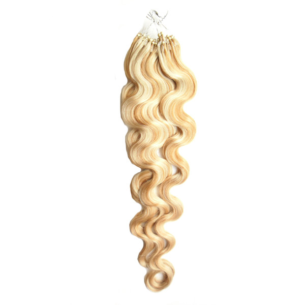 Micro Loop Hair Extension Brazilian Remy Virgin Body Wave Micro Ring Hair 100g Piano Color #27/613 Micro Loop Hair Extensions 18