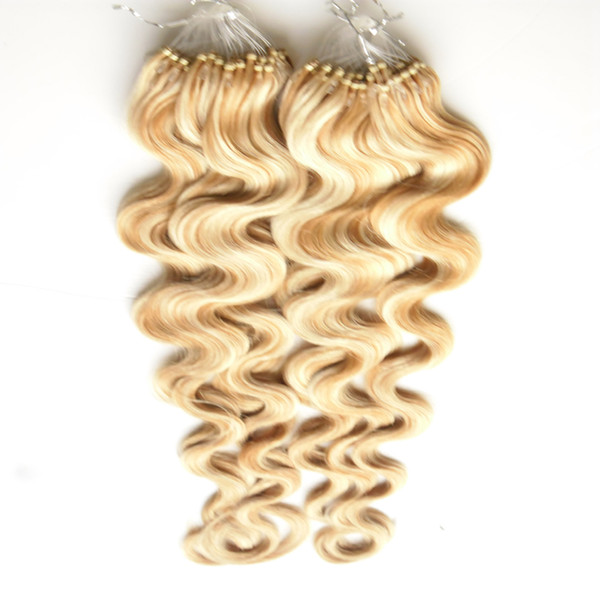 27/613 Blonde Body Wave Micro Bead Hair Extensions Micro Link Hair Extensions Human 200g Virgin Loop Extensions Hair Extension With Rings