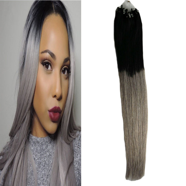 7A Virgin Brazilian Hair T1B/Grey Two Tone Silver Ombre Micro Bead Hair Extensions Micro Rings 100S Grey Micro Loop Hair Extensions 100G