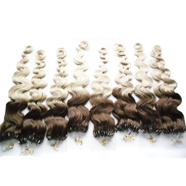 Stock Apply Micro Link Hair Extensions Human 400g t2/613 Two Tone Ombre Micro Bead Hair Extensions body wave micro ring hair extensions 400s