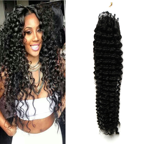 Natural Black Remy Micros Curly Grade 7a Mongolian Deep Curly Micro Loop Hair Extensions 100g 10