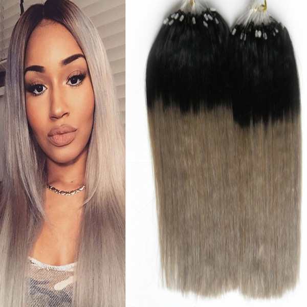 Grade 7a+ Unprocessed Virgin Brazilian Straight Hair Ombre Micro Loop Hair Extensions Human T1B/grey 200s Micro Bead Hair Extensions