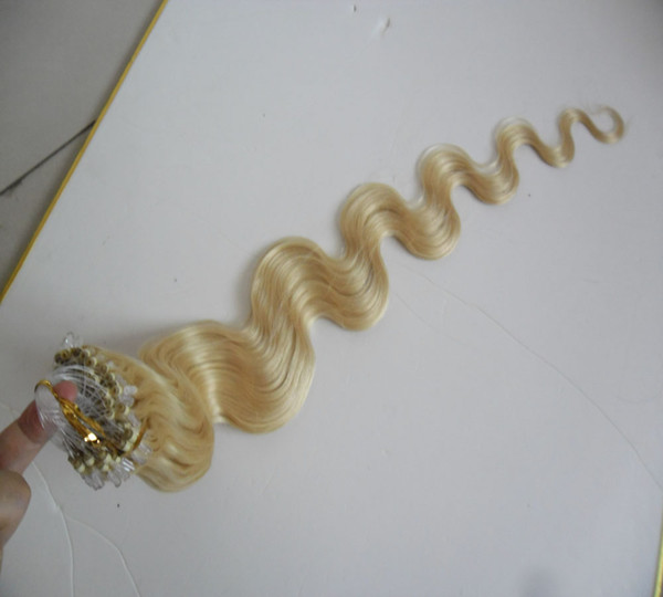 Remy Brazilian Body wave Tip Hair Loop Micro Ring Human Hair Extensions 100g Blonde micro bead extensions