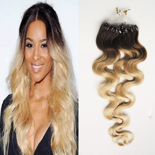 T4/613 Ombre Micro Ring Hair Extensions 1g/Stand 100pieces Machine Made Remy Micro Bead Hair Loop Human Hair Body Wave