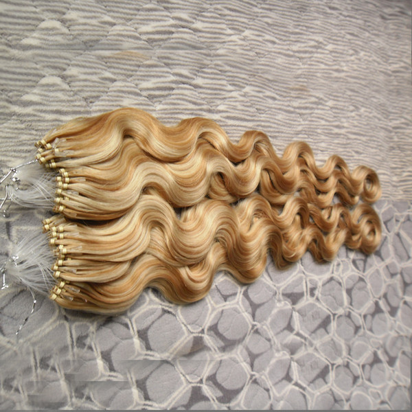 200S Micro Loop Human Hair Extensions 27/613 Honey Blonde Brazilian Hair Body Wave 200g Micro Rings Links Hair Extension Human 100%