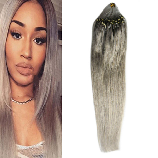 Gray Hair Extension 100g Micro Rings Golden Bundles Micro Loop Hair Extensions 1g Brazilian Straight Hair Micro Ring Virgin 18