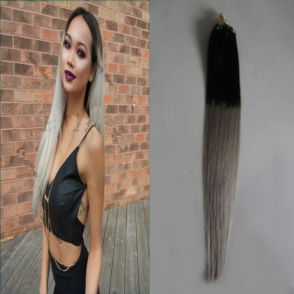 T1b/Grey Ombre Hair Extensions Micro Bead Hair Extensions 100g Micro Ring Loop Hair Extensions Straight micro loop Human 100s 18-24