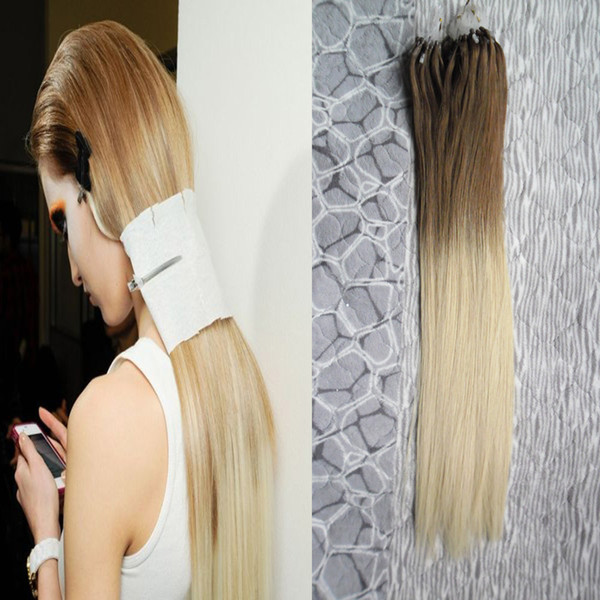 Human Hair Extensions Loop T4/613 Two Tone Ombre Micro Link Hair Extensions 100S Micro Ring Hair Extensions 100g Brown Blonde 10