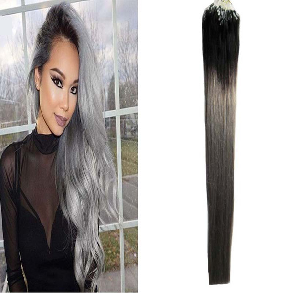 Micro Loop Brazilian Extensions 100G ombre human hair T1B/gray Ombre Micro Loop Hair Extensions Micro Bead Hair Extensions 1g/s