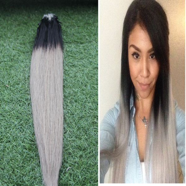 7A Virgin Micro Bead Hair Extensions 100g Micro Ring Loop Hair Extensions Straight Extension Human 100s 1b/Grey Ombre Hair Extensions