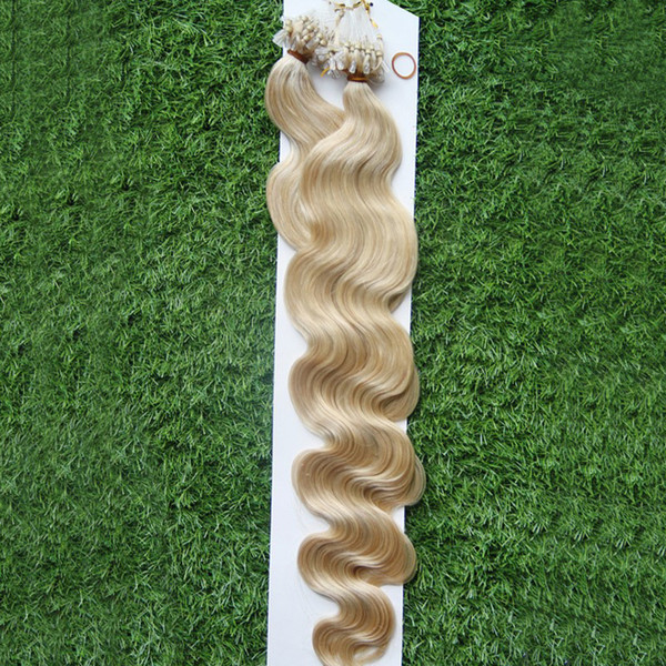 1g/strand Body Wave Micro Human Braiding Hair Micro Bead Hair Extensions 100gram Blond hair extensions With Rings 10