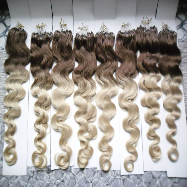 7a micro loop brazilian Human Hair extensions ombre micro ring hair extensions 400g T#2/613 virgin micro loop ring hair extensions 400s