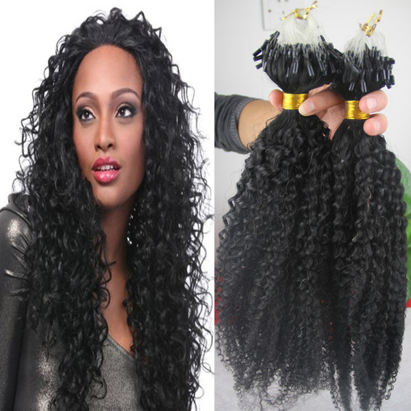 Mongolian kinky curly hair 100g 100s micro loop human hair extensions Black afro kinky curly Micro Ring Hair Extension