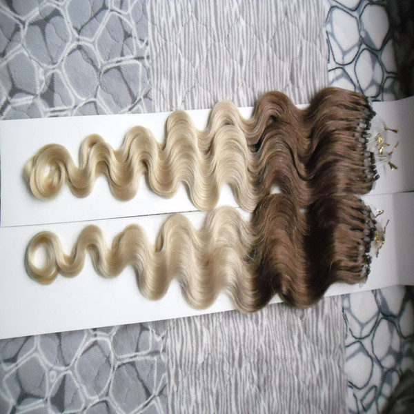 200g Brown/Blonde Body Micro Loop Human Hair Extensions 200s Ombre Micro Link Hair Extensions Human Virgin micro ring loop hair extensions