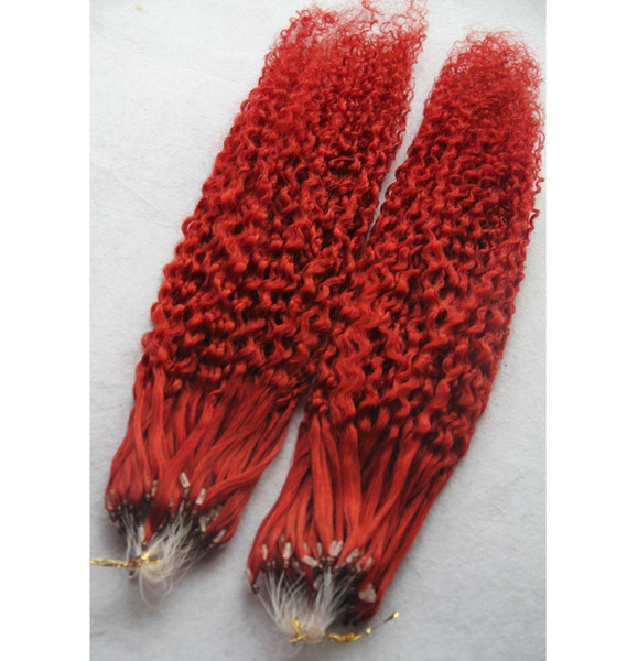 Red curly micro loop hair extensions 10