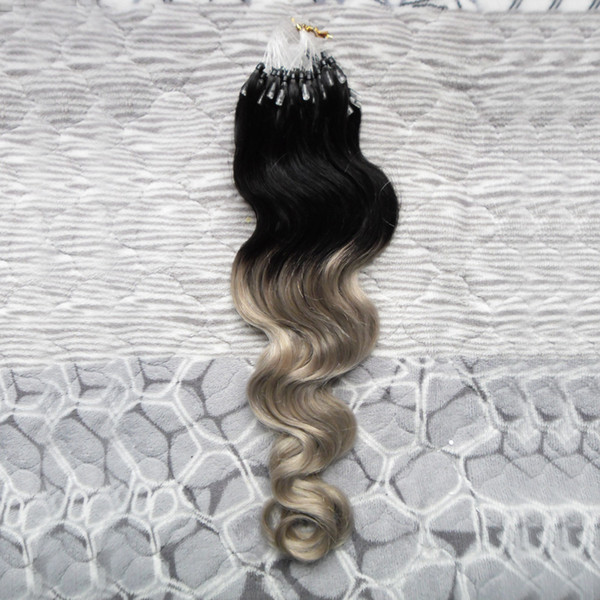 Ombre brazilian virgin hair100G micro loop human hair extensions Body wave Micro Bead Links Remy Hair Extensions