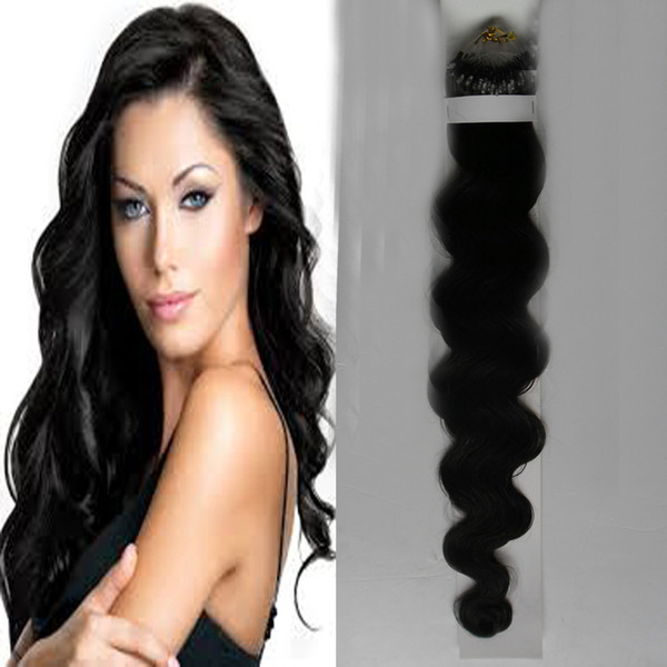 Unprocessed virgin brazilian body wave hair Micro Loop Hair Extension #1 Jet Black 100g/pc Non-Remy Human Hair