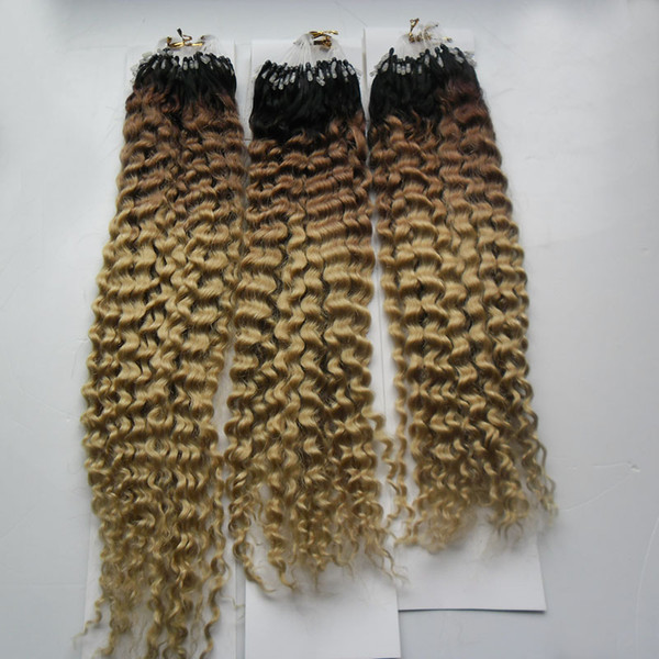 Ombre Micro Loop Human Hair Extensions T1B/613 Mongolian Kinky Curly hair 300g Micro Loop Hair Extensions